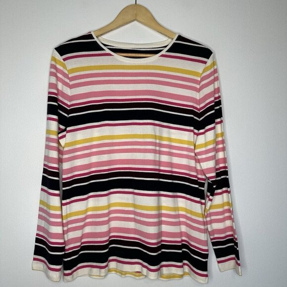 The Talbots Tee Size XL Striped Multicolor Long sleeve cotton Pink Blue - Picture 1 of 9